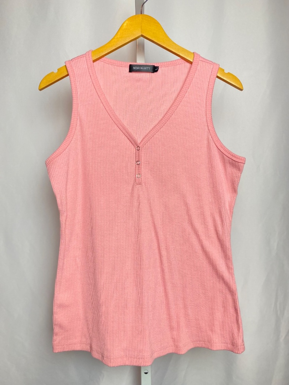Merokeety Womenʻs Pink Ribbed Henley Style V-neckline Tank Top Large